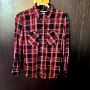 Vans Shirt Women's Small S Red Button Up Long Sleeve Plaid Off The Wall Skate